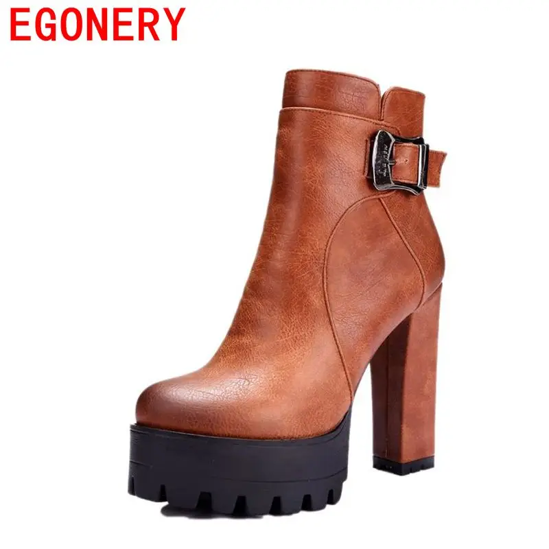 

EGONERY shoes 2017 new arrivals hot sale side zipper round toe high heels winter warm comfortable breathable women ankle boots