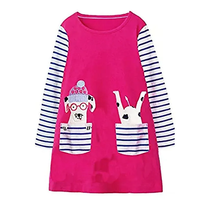 Jumping meter/новое платье с единорогом для маленьких девочек с аппликацией в виде животных; платье принцессы с длинными рукавами; Детский костюм; Детские праздничные платья