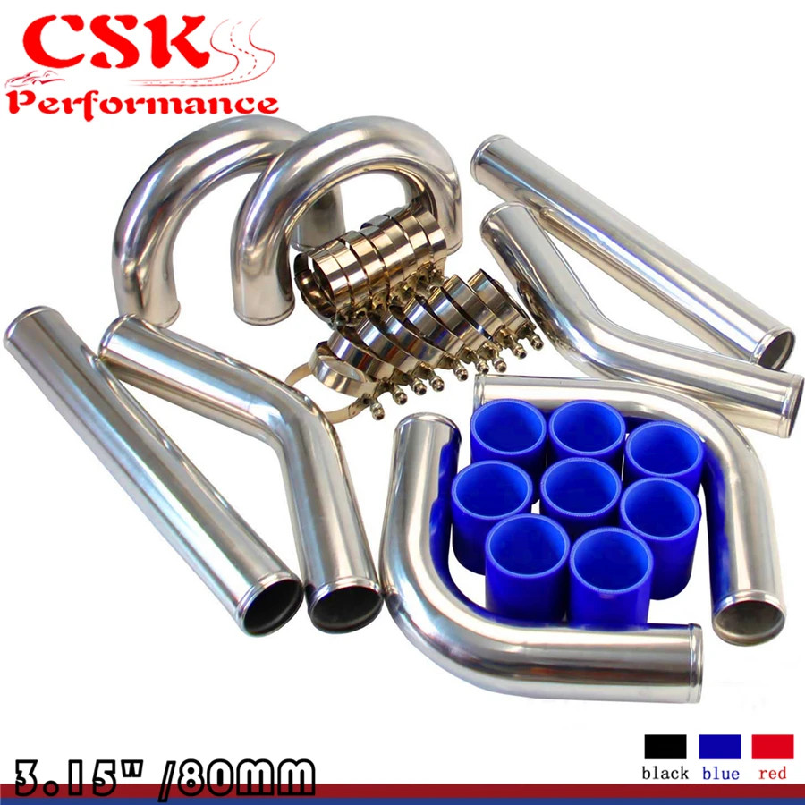 UNIVERSAL TURBO BOOST INTERCOOLER PIPE KIT 3.15" 80MM 8PCS PIPING L