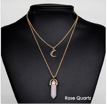 Artilady, натуральная Опаловая каменная луна, колье, ожерелье, модное, золотого цвета, каменная Подвеска из камня и хрусталя, ожерелье для женщин 11 - Окраска металла: pink quartz