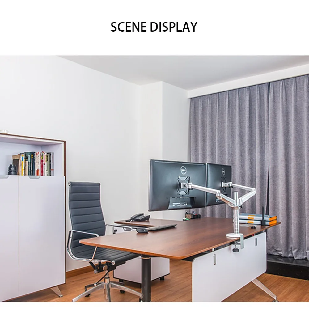  Silver Aluminum Alloy Adjustable Combination Desk Holder Bracket Stand Mount Dual Arm OA-4S for Com
