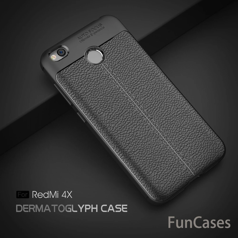 Роскошные Броня чехол для xiaomi Redmi 4X мягкий антидетонационных кожа углеродного