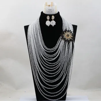 

20 Layers Full Beads Nigerian Wedding Necklace Set Clear White African Beads Jewelry Set for Brides 4MM Free Shipping HX553