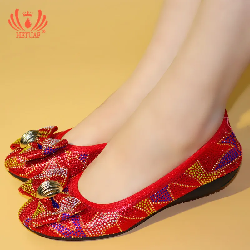 

New Arrival Red Ballerina Square Toe Walking Moccasins Metallic Large Size Shoes Women Designer Foldable Ballet Flats Spring