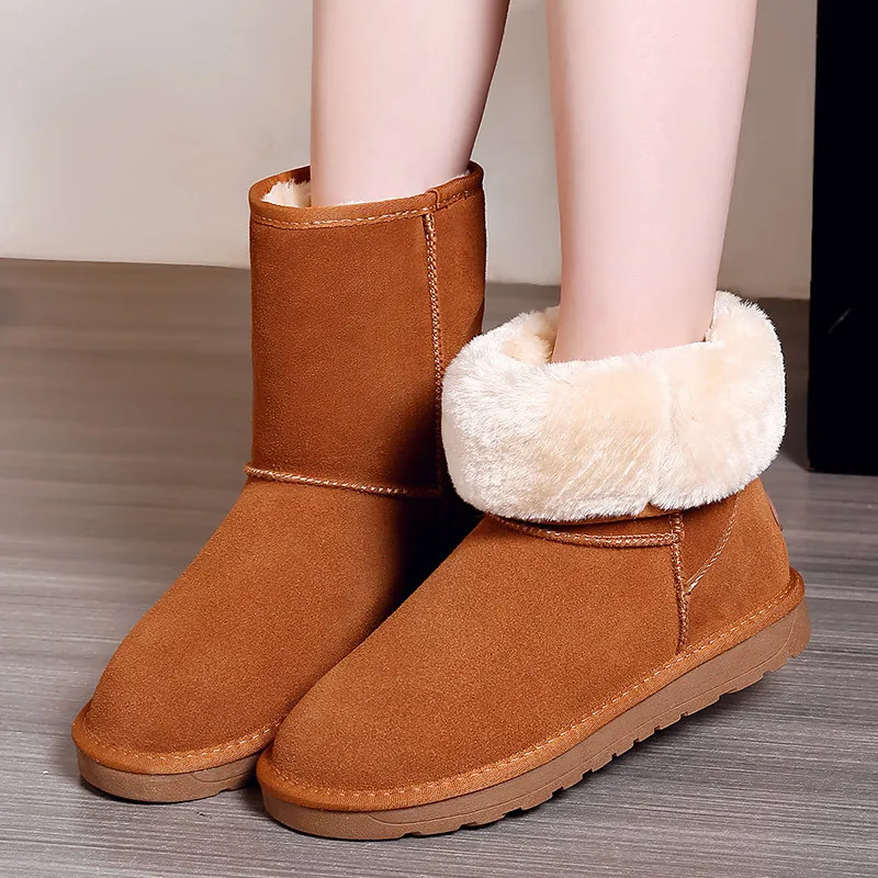 Snow Boots Australia Boots Ladies New Velvet Thick Winter Women's Shoes Leather Warm Snow Cotton Shoes Wild Casual Boots Women - Цвет: 25