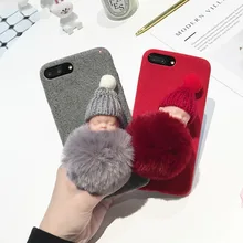 

Cute Sleep baby Phone Case For iPhone 7plus Fashion Winter Warm Fur Ball Plush Back Cover For iPhone X 6 6s 6plus 8 8Plus