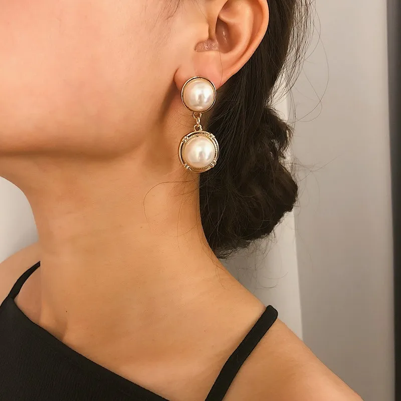 

New Fashion Exquisite Simple Korean Round Droplet Gometric Pendant Earrings Imitation Pearls Earrings For Women Party Jewelry