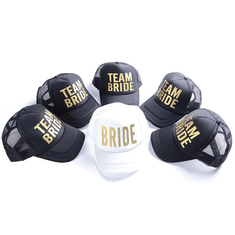

BRIDE SQUAD Bachelor Woman Snapback Caps Hip Hop Branded Baseball Mesh Cap Wedding Party Man Adjustable Golden Letter Pink Color
