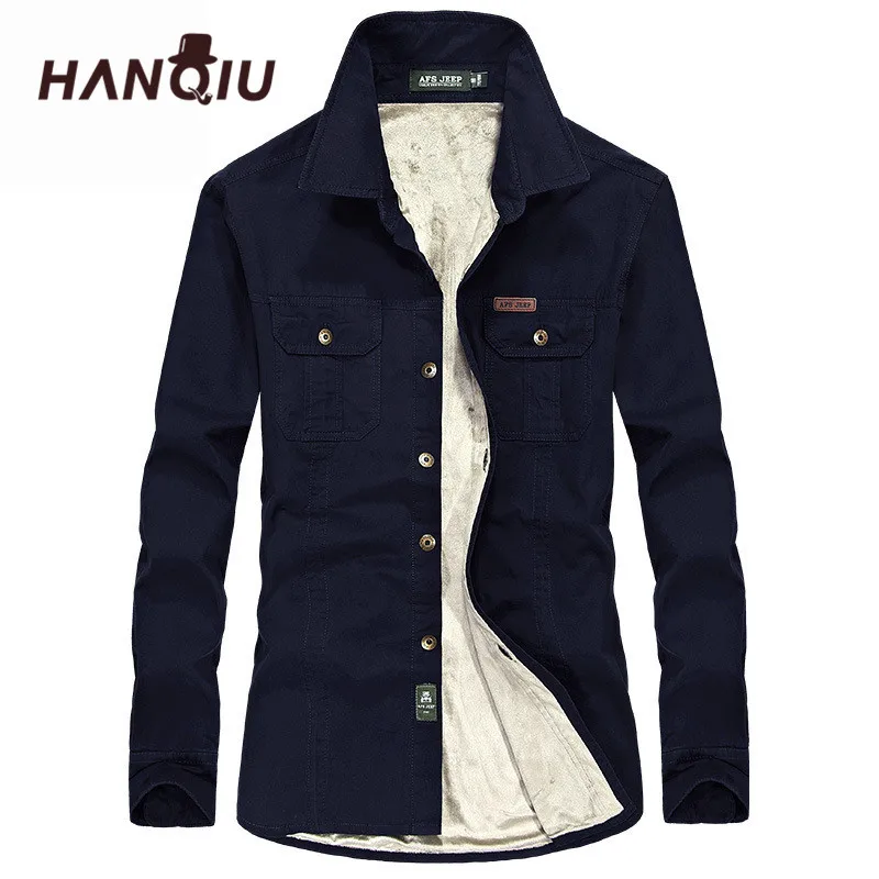 

HANQIU Winter Warm Shirts Men Long Sleeve Autumn Winter Men Coat Flannel Thick Dress Shirts Fashion Quality Fleece Men Shirt