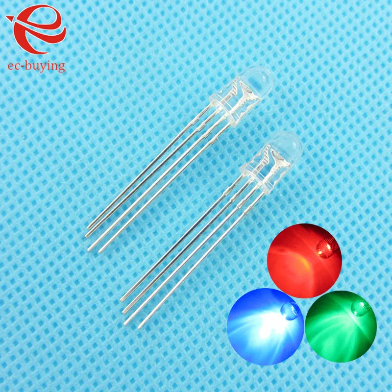 

5mm Transparent Multicolor 4pin Common Anode RGB LED Light Emitting Diode Lamp Bead Tricolor Round Package Plug-in 100pcs/lot