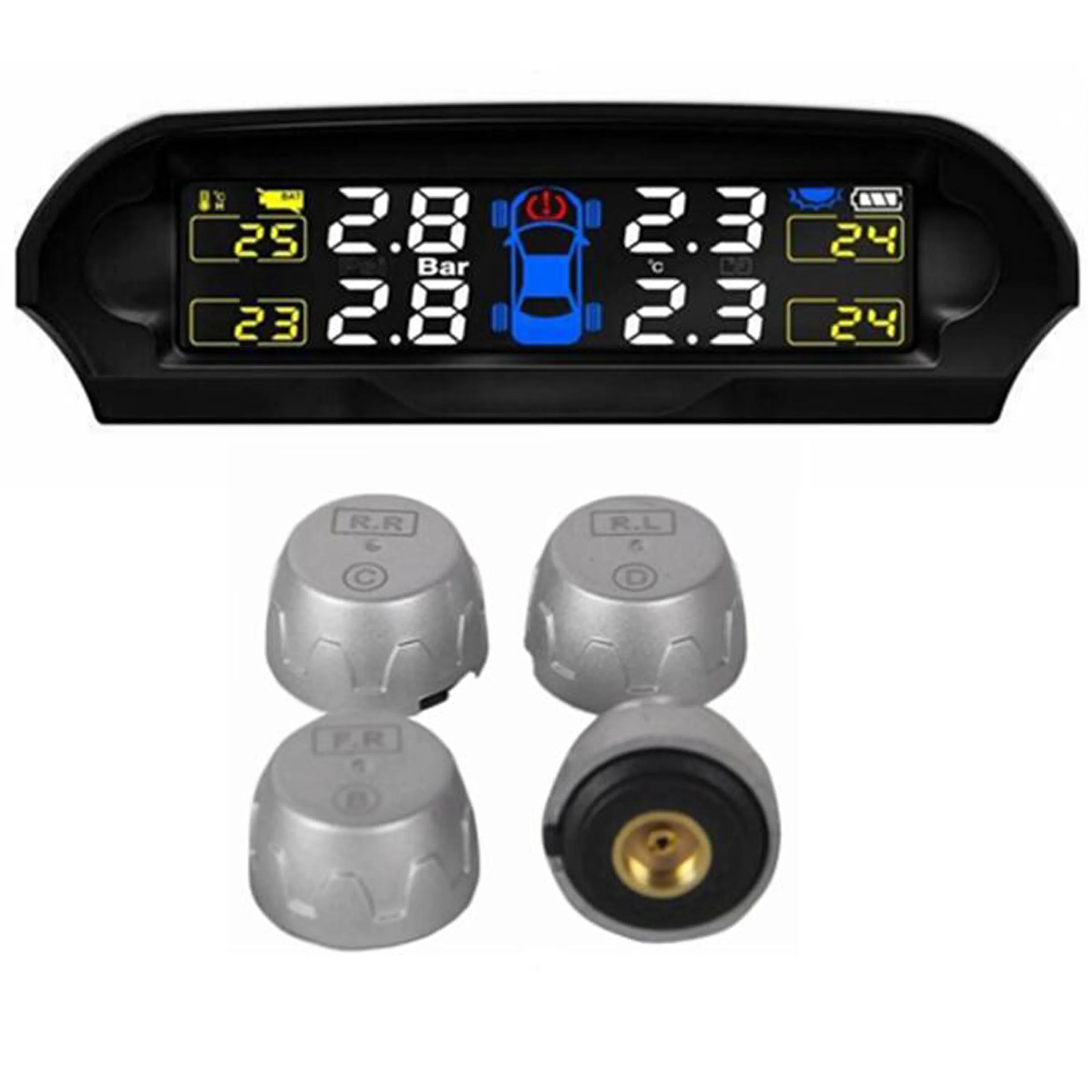 

TPMS car tire pressure monitoring system LCD display 4 external sensors auto alarm system solar energy diagnostic tool HY-800