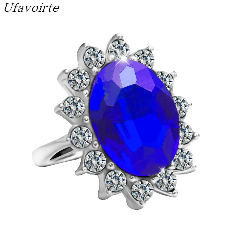 

Ufavoirte Silver Color Blue Crystal Ring size 6,7,8,9,10 Fashion Wedding Engagement Ring Set Jewelry For Women Gift