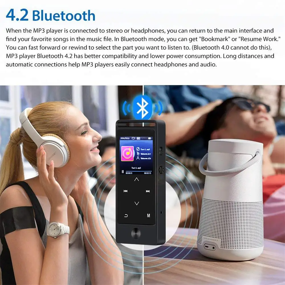 Обновленная версия,, BENJIE-S8, Bluetooth, MP3, музыкальный плеер, сенсорная кнопка, 8 ГБ, с 1,4 дюймовым большим экраном, металлический корпус из сплава с FM