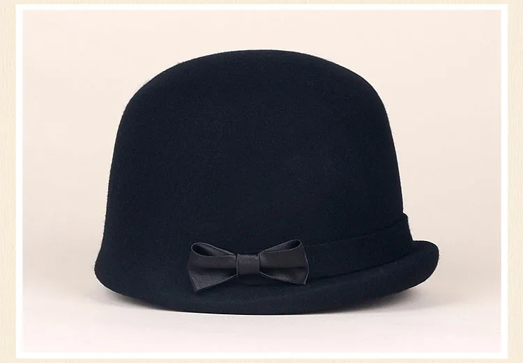 Дамская фетровая шляпка-«колокол» FS, шляпа-«котелок» из шерсти, с загнутыми полями и декоративным бантом, для церкви, черная, зимняя