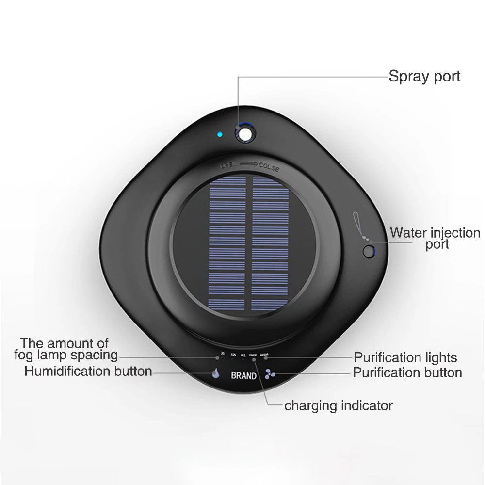 Солнечный беспроводной USB автомобильный очиститель воздуха, Автомобильный увлажнитель воздуха, кислородный бар отрицательных ионов, автомобильный освежитель воздуха, ионный очиститель воздуха CY002