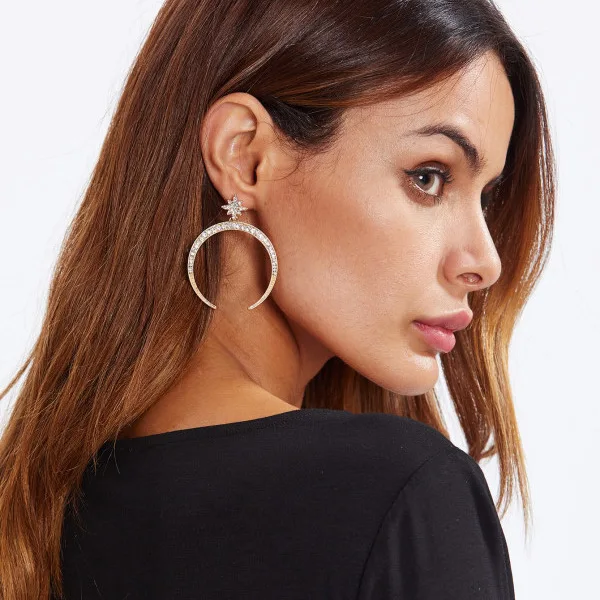 

Brincos Like Hot Cakes Jewelry Products Mini Little Star Earring Exaggerated Modelling Big Crescent Set Auger Girl Earrings