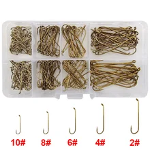230pcs 79580 High Carbon Steel Fishing Hooks Tea Color Long Shank Dry Fly Tying Fishing Hook For Jig Set With Box