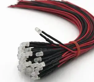 

F3 3mm Diffused Warm White Red Green Blue Yellow Orange 3V 5V 6V 12V 24V LED Lamp Light With 20cm Wire for Toy DIY x100pcs