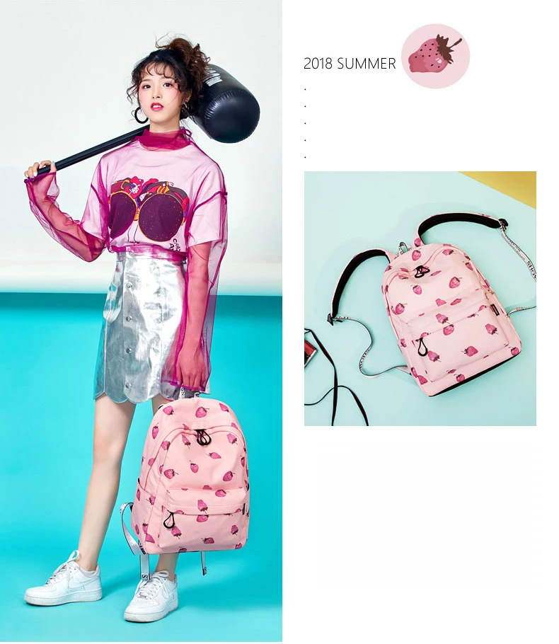 WINNER Fashion Backpack Girls Cute Cartoon Style School Backpack Kawaii Strawberry Print Backpack Bags For Women 2018 (4)
