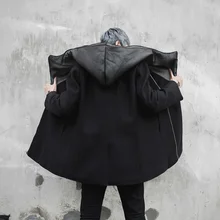 Новые зимние мужские модные повседневные теплые пальто с застежкой под шею тонкие с капюшоном Молодежные Утепленные длинные хлопковые пальто сценические костюмы певицы