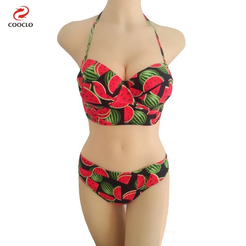 2016 Sexy Summer Watermelon Print Fruit Push Up Bikini Bandeau Top Biquini Swimsuit Bathing Suit For