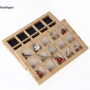 

Fashion Bamboo 15 Grids Jewelry Display Tray Earrings Nexklaces Pendants Rings Jewelry Props Simple Jewelry Packaging sales