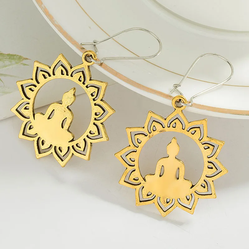 antique brass lotus Африканский Символ сережки античное серебро Цвет Adinkra Gye Nyame серьги этнические ювелирные изделия - Окраска металла: antique brass lotus