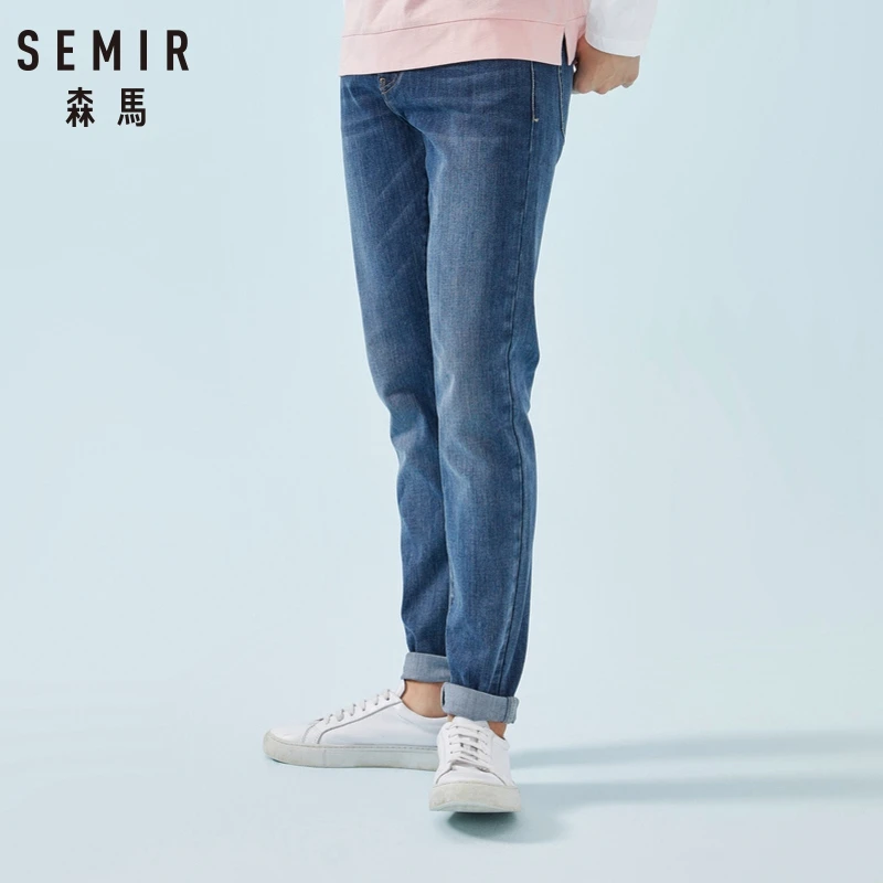 SEMIR джинсы для мужчин s Эластичные Обтягивающие джинсы из мягкого хлопка джинсы из стираного денима с ложным передним карманом на молнии с пуговицей