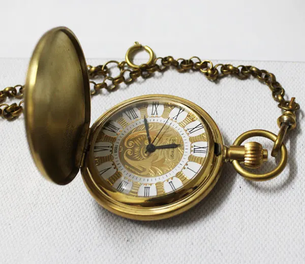 Personalised Half Hunter 100% Brass Crop Plated Skeleton Pocket Mechanical Watch Personalised Half Hunter 100% Brass Crop Plated Skeleton Pocket Mechanical Watch