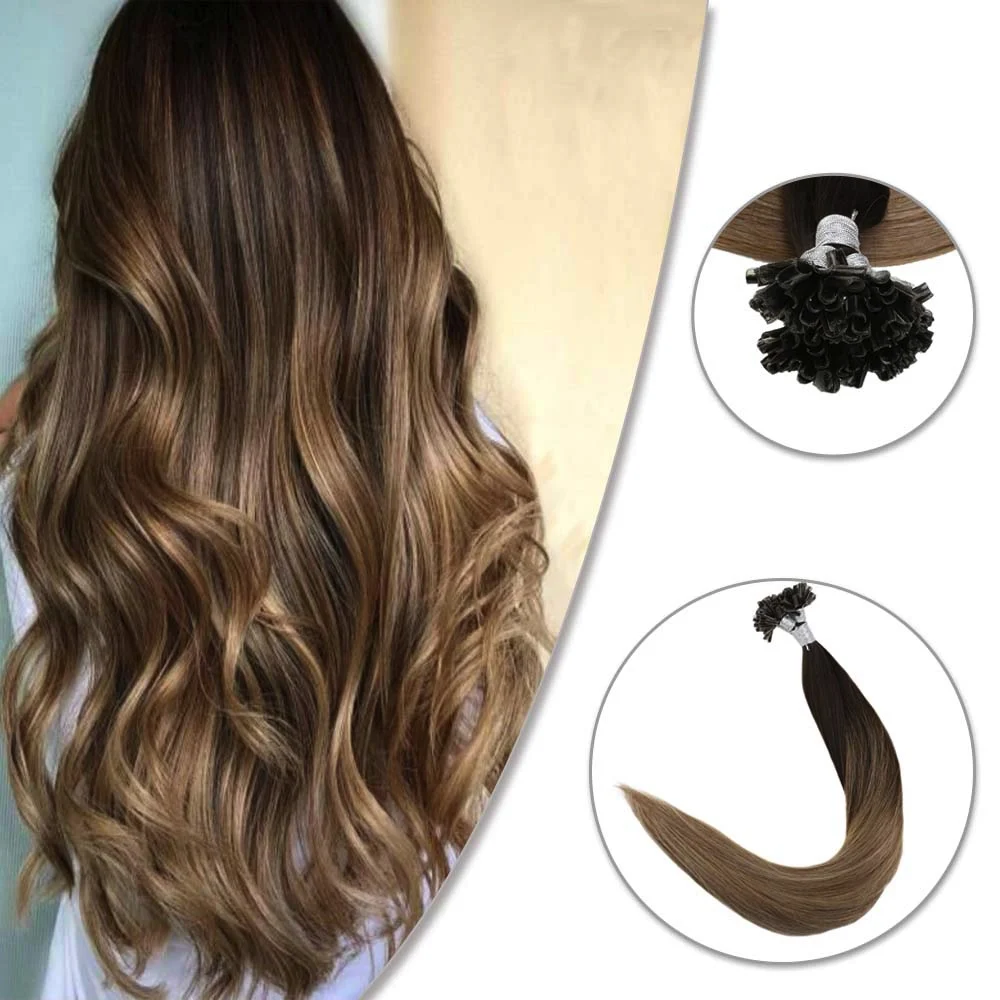 

Full Shine 100% Remy U Tip Hair Extensions Color #2/6/18 1g/Strand 50g U Tip Hair Keratin Hair Nail Tip Hair