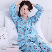 Фирменная Новинка Осень Длинные рукава хлопок из двух частей Наборы для ухода за кожей пижамы Для женщин пижамы элегантный Пижамы для девочек Mujer домашняя одежда