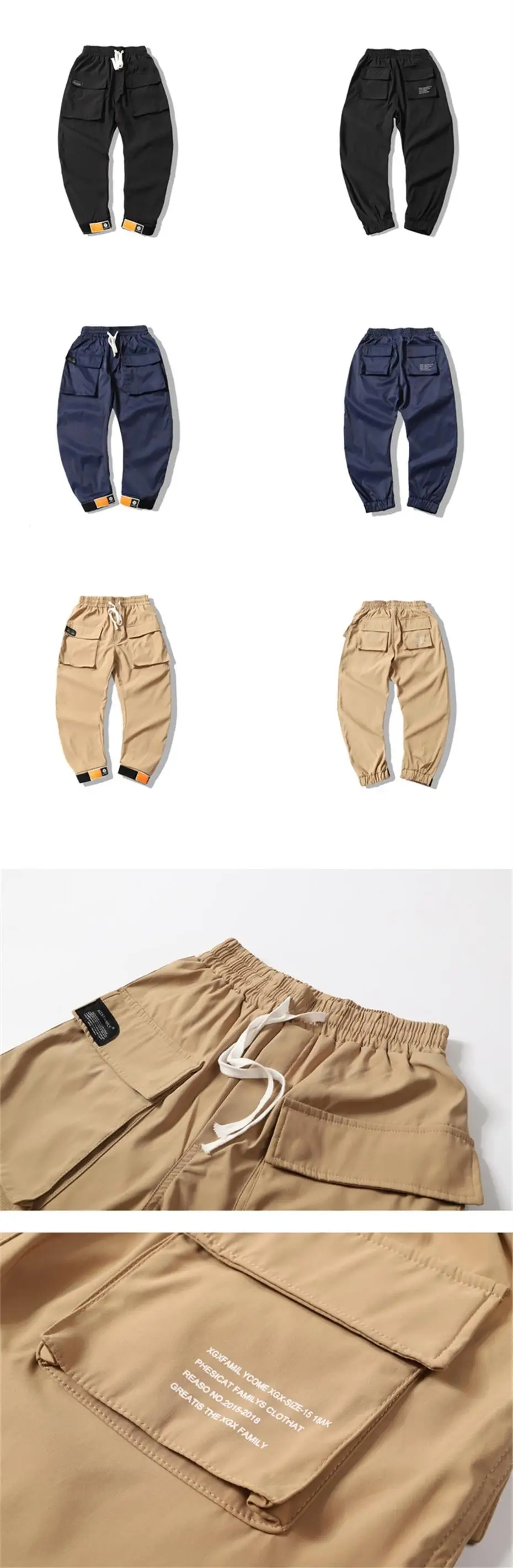 Для мужчин s Multi-шаровары с карманами Для мужчин Уличная панк Cargo Pant хип-хоп повседневные штаны Джоггеры мужские цвет: черный, синий брюки WG143