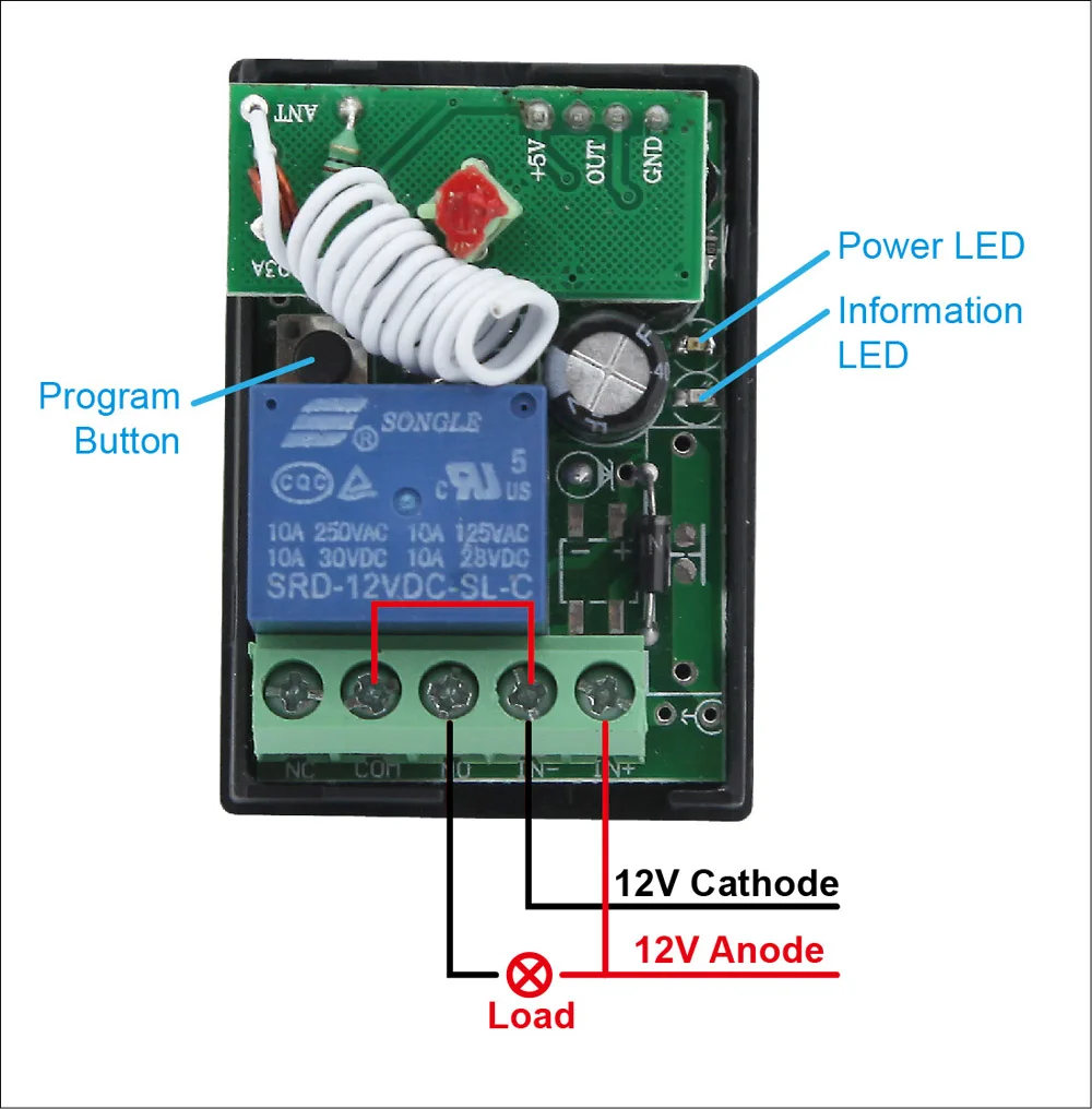 EMylo DC 12V переключатель с защелкой, беспроводной переключатель лампы, светильник с дистанционным управлением 433Mhz черный цвет 2X передатчик 1 канал реле