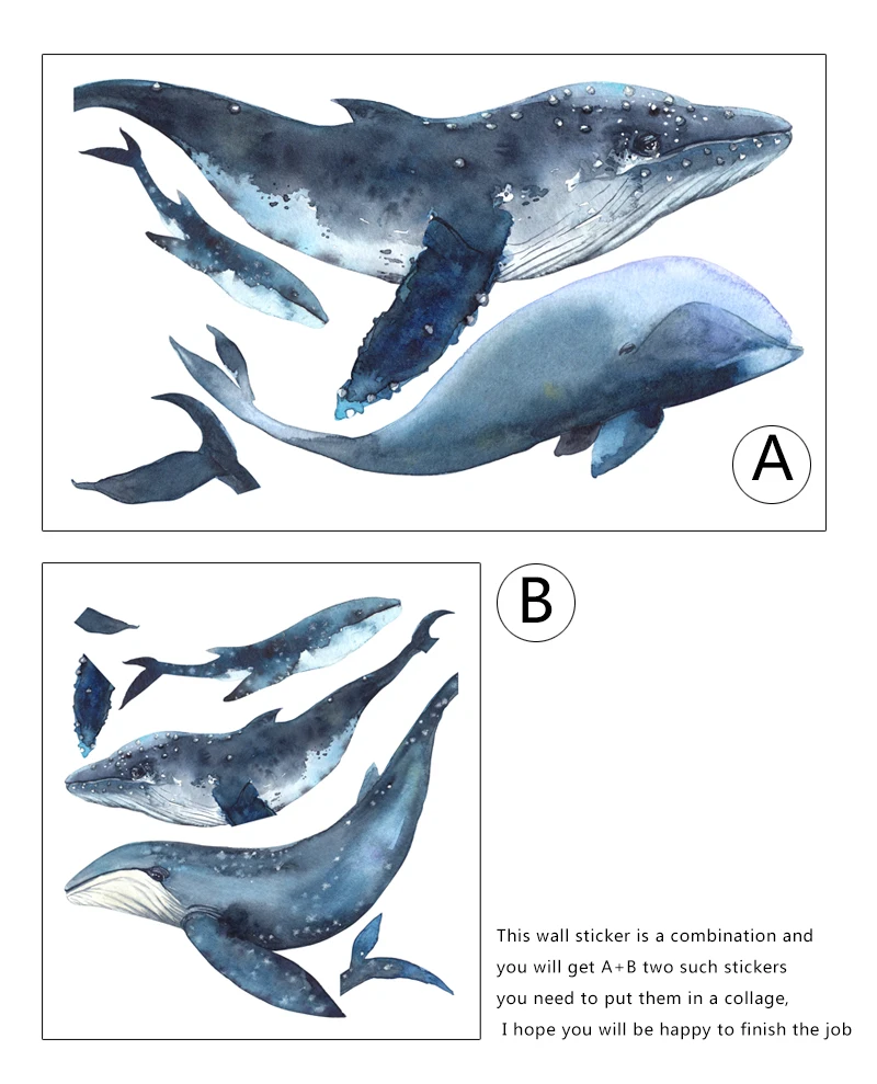 Рыба настенные морские стикеры животные синяя живопись акварельный Принт плакат наклейка Скандинавский современный дом гостиная детская комната