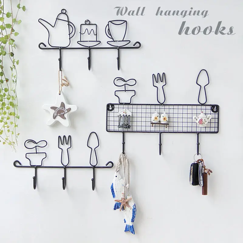 

Wrought Iron Decorative Sticky Hook Pastoral Style Storage Holder Home Door Coat Key Hanger Sundries Kitchen Wall Ornaments