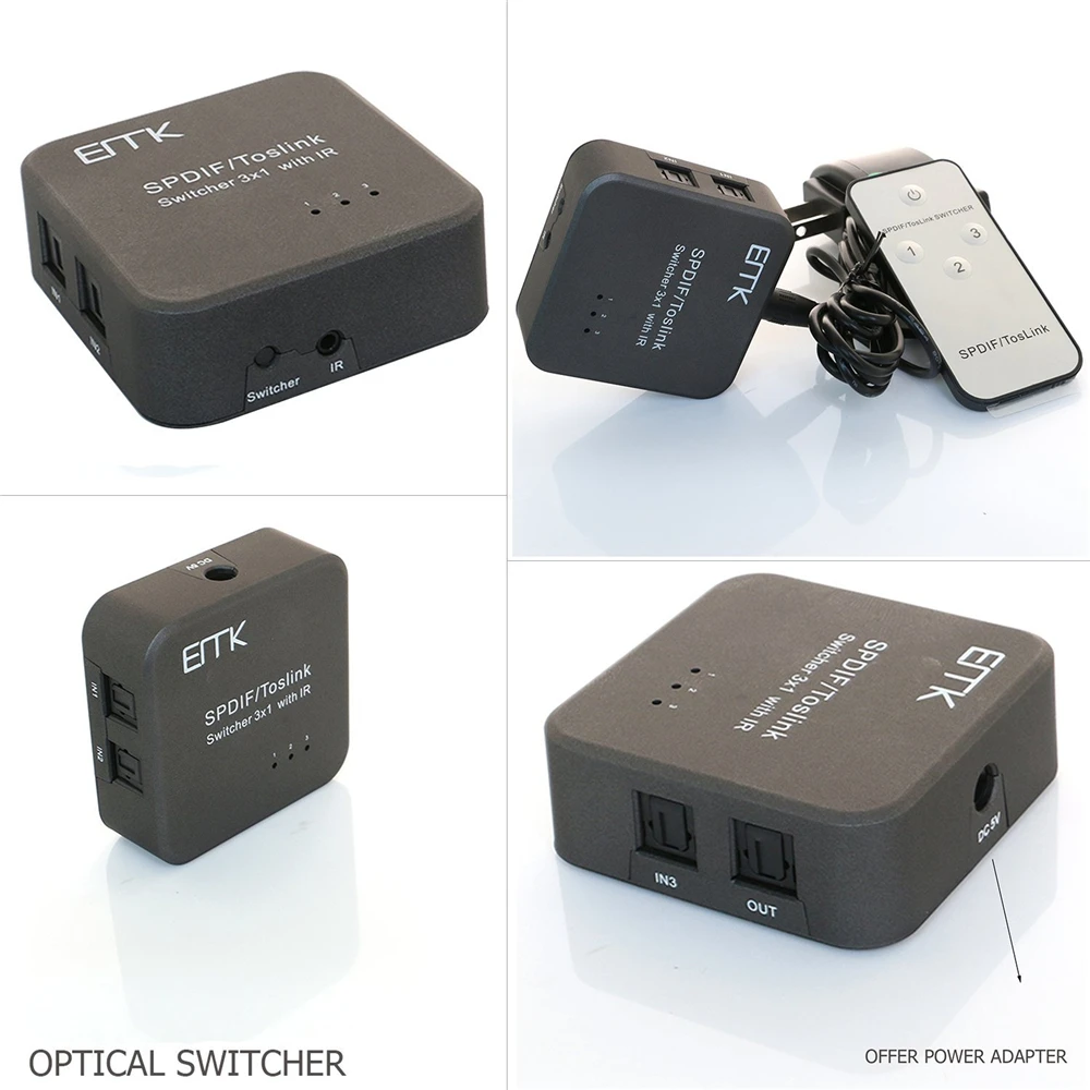 EMK SPDIF TOSLINK Digital Optical Audio Cable Switch 3x1 with IR Remote Controller Support 5.1 Free Shipping (2)