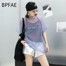 Новое поступление, женская футболка в стиле хип-хоп из сетчатой ткани, с принтом букв, свободная футболка с короткими рукавами, комплект из двух предметов, жилет-шаровары