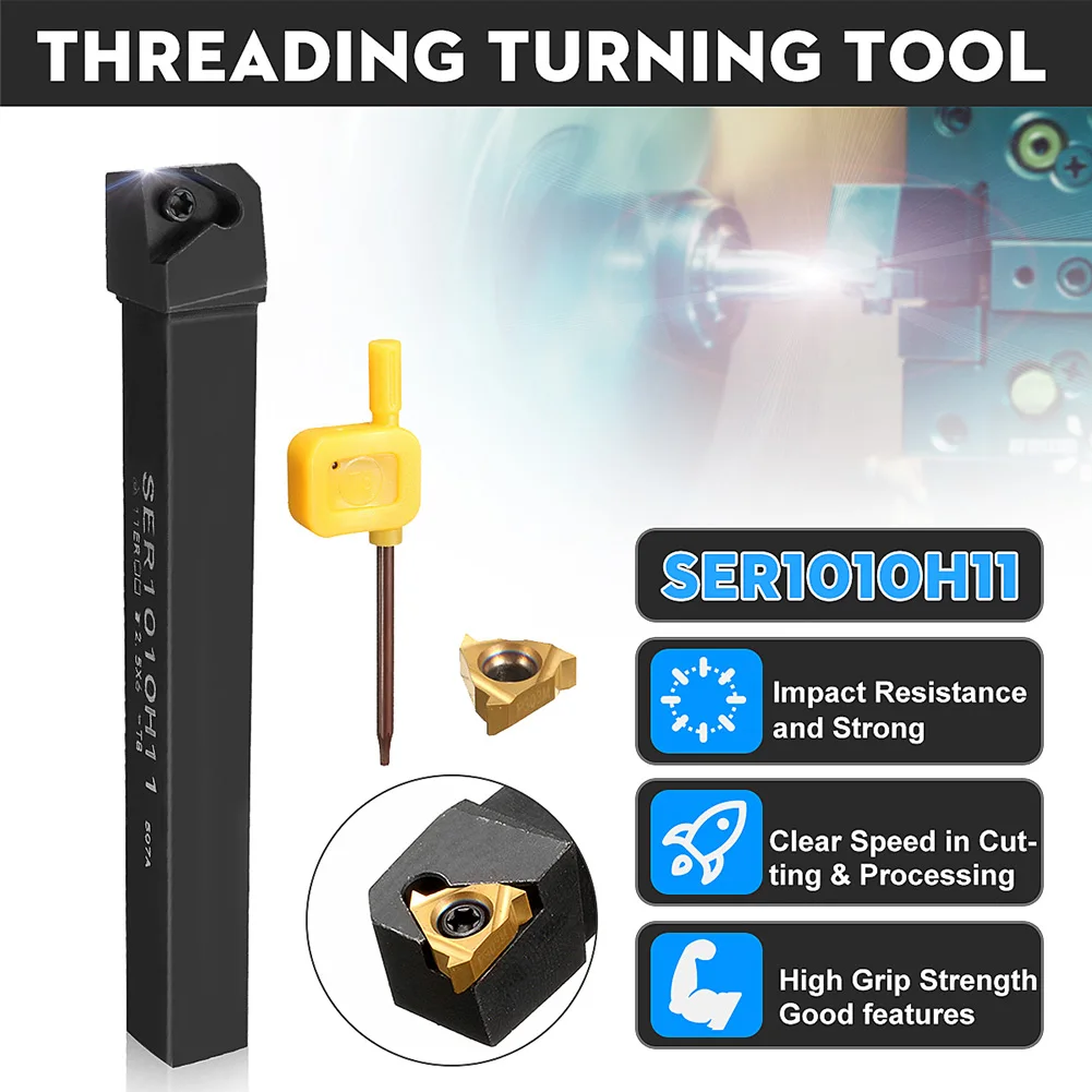 

SER1010H11 Threading Turning Tool Holder Durable with 11ER A60 Insert Wrench UD88