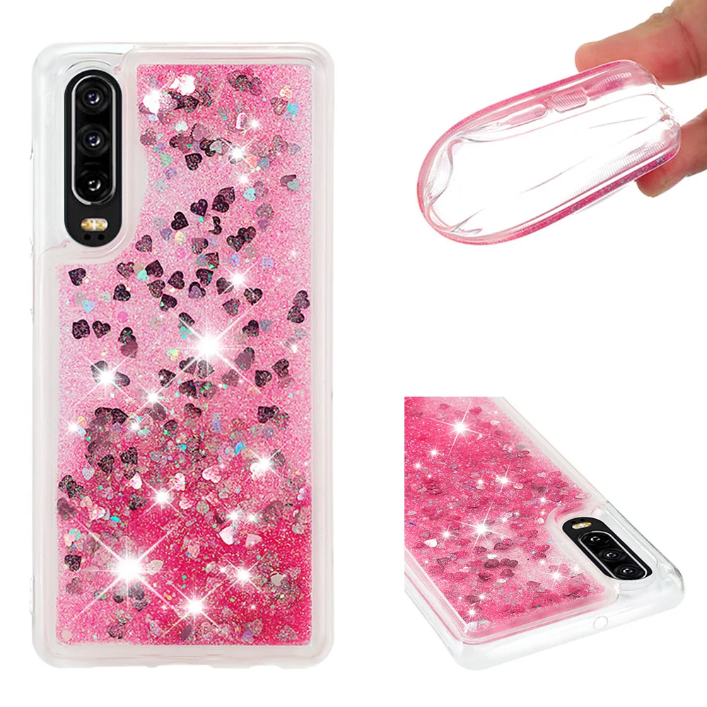 

Shining quicksand TPU anti-fall Love Heart phone case is suitable for Huawei P30