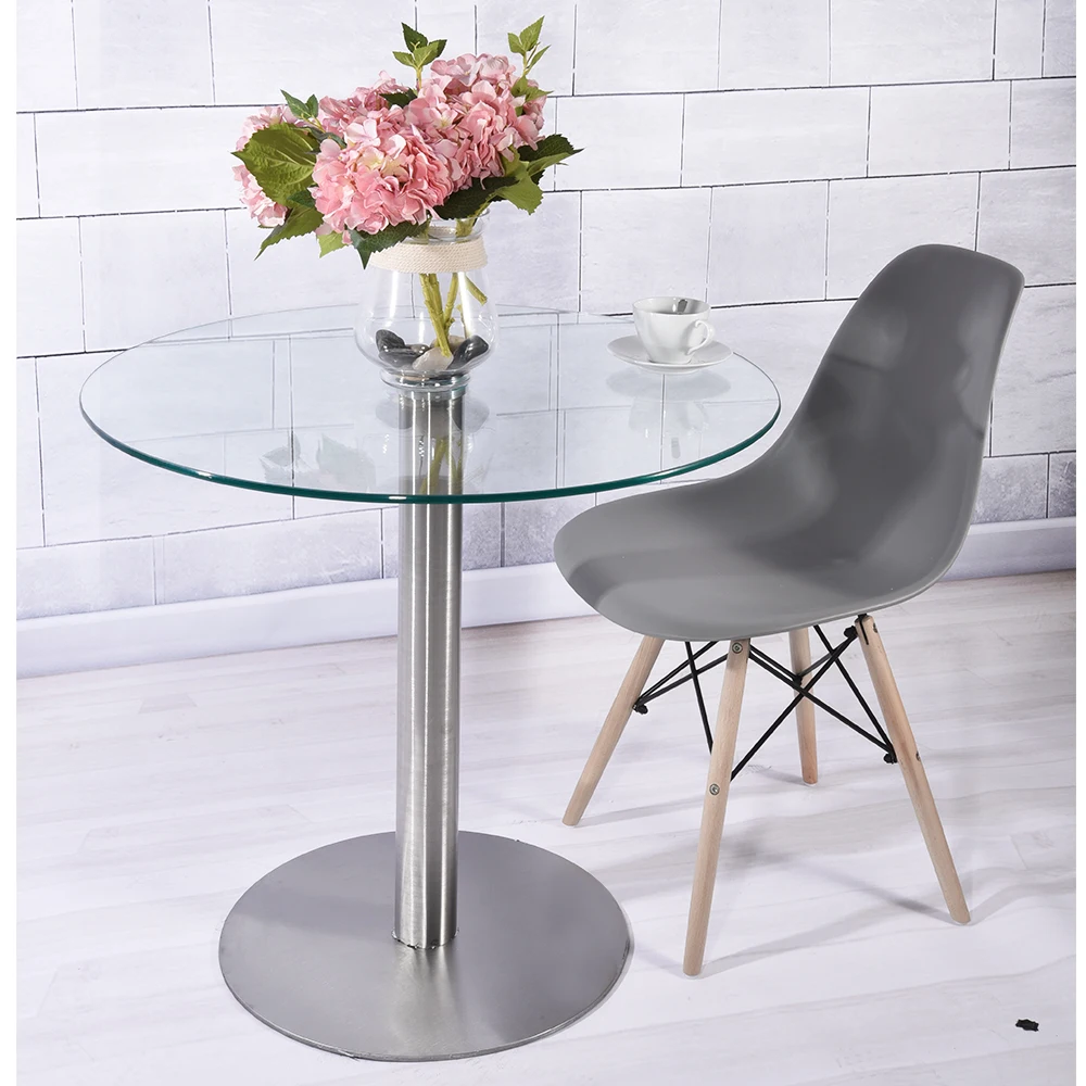 Round Dining Table Modern 10mm Clear Tempered Glass Vitreous Stainless Steel Base Living Room Furniture dropshipping