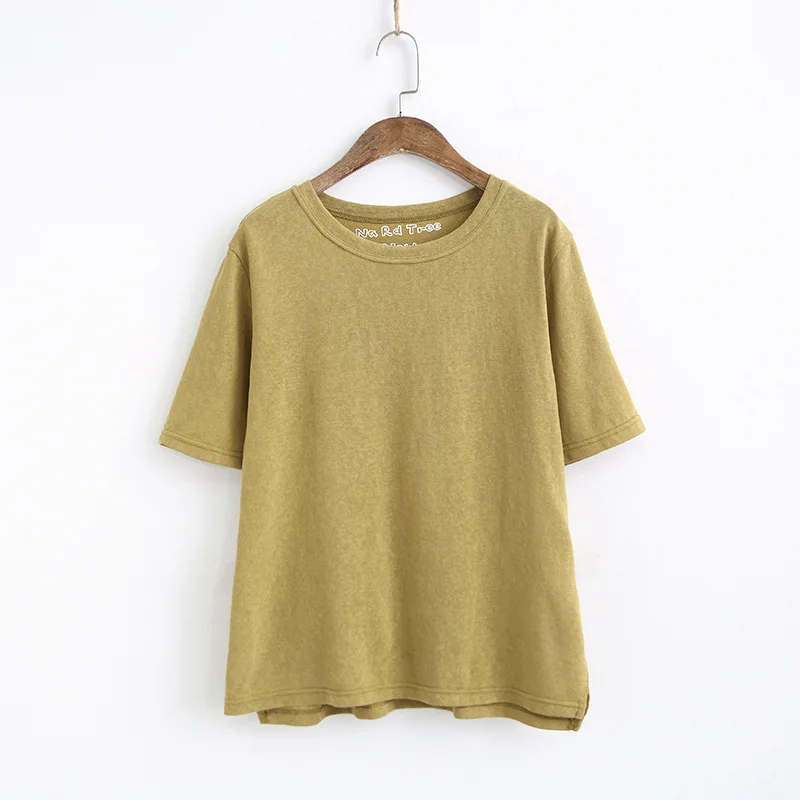 

Johnature Casual 2019 New Summer Knitted Short Regular T Shirt Solid O-neck Tops Loose Comfortable Clothes Women Tshirt