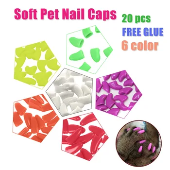 

20 Pcs/Set Soft Cat Nail Caps Pet Paw Claw Control Pets Nail Protector Cover With Glue Applictor -Drop
