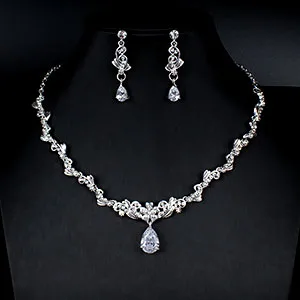 Jiayijiaduo серебряное ожерелье Комплект сережек для женщин Свадебные ювелирные изделия платье аксессуары хрустальные ювелирные изделия подарок дропшиппинг - Окраска металла: 2