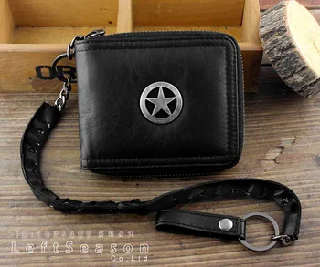 

Star Mens Boys Genuine Lampskin leather zipper short Chain wallet Billfold.