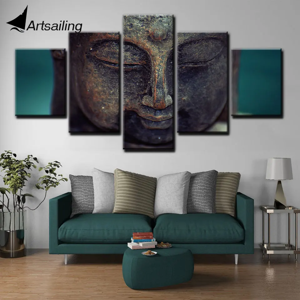 

Green Background Poster and Print Canvas Wall Art Painting 5 Piece Buddha Picture for Living Room Home Decor F348