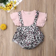 Новинка; одежда с леопардовым принтом для маленьких девочек; шорты с оборками и рукавами; комбинезон; летняя одежда