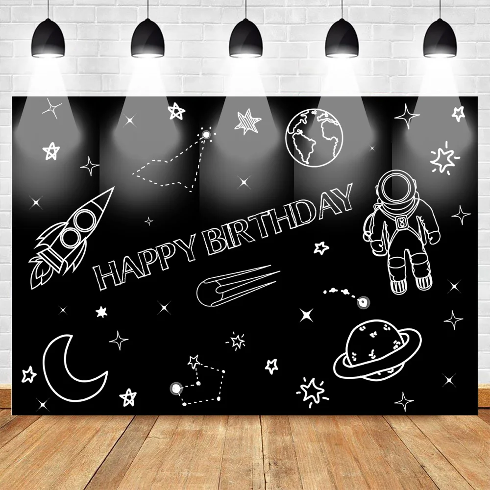 

Neoback Outer Space Astronaut Birthday Backdrop for Photography Planets and Stars Rocket Spaceship Space Exploration Background