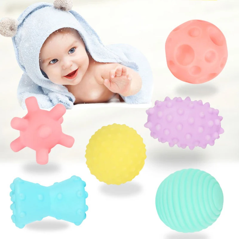 

6Pcs/set Multi Sensory Ball Touch Hand Ball Toys Infant Training Massage Soft Rubber Textured Multi Tactile Pinch Bath Ball Toy