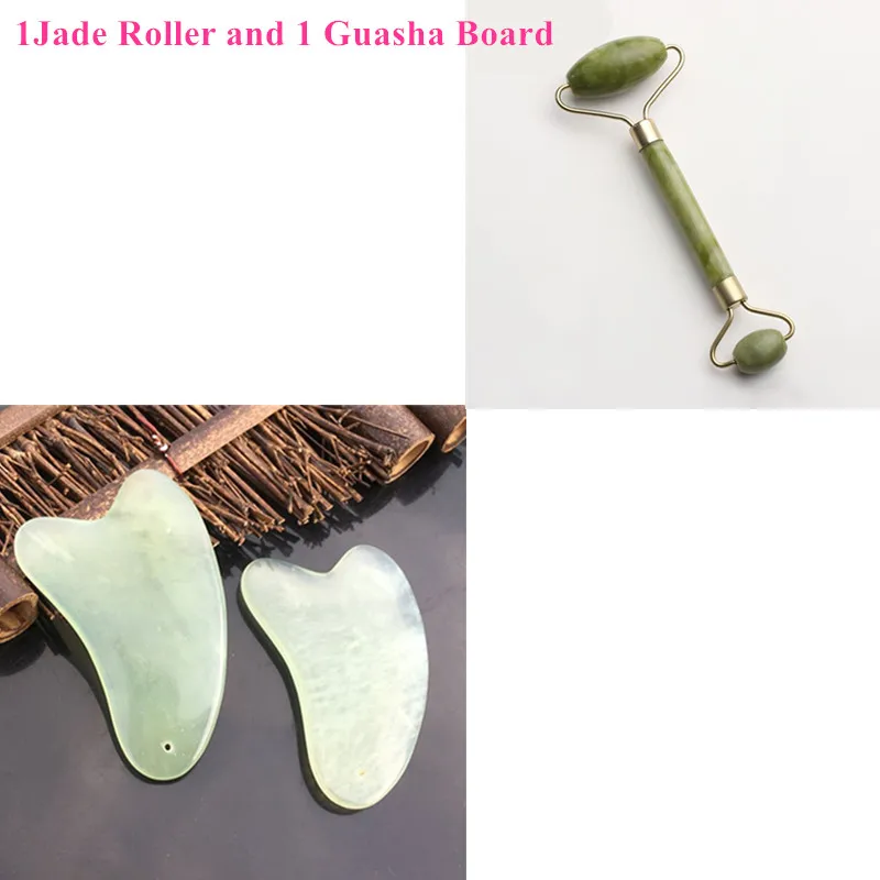 Jade Gua Sha доска и роликовый лицевой ролик массажер китайская медицина натуральный нефрит доска инструмент для выскабливания - Цвет: GuaBoard and roller