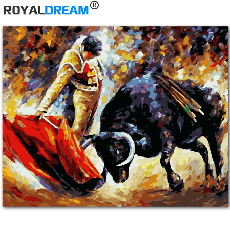 

ROYALDREAM Bullfighting Abstract DIY Painting By Numbers Handpainted Canvas Painting Home Wall Art Picture For Living Room